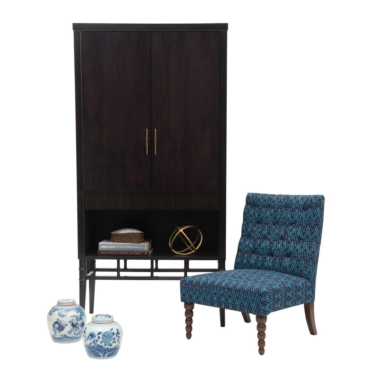 Dark Walnut_Ikat Muscat Blue