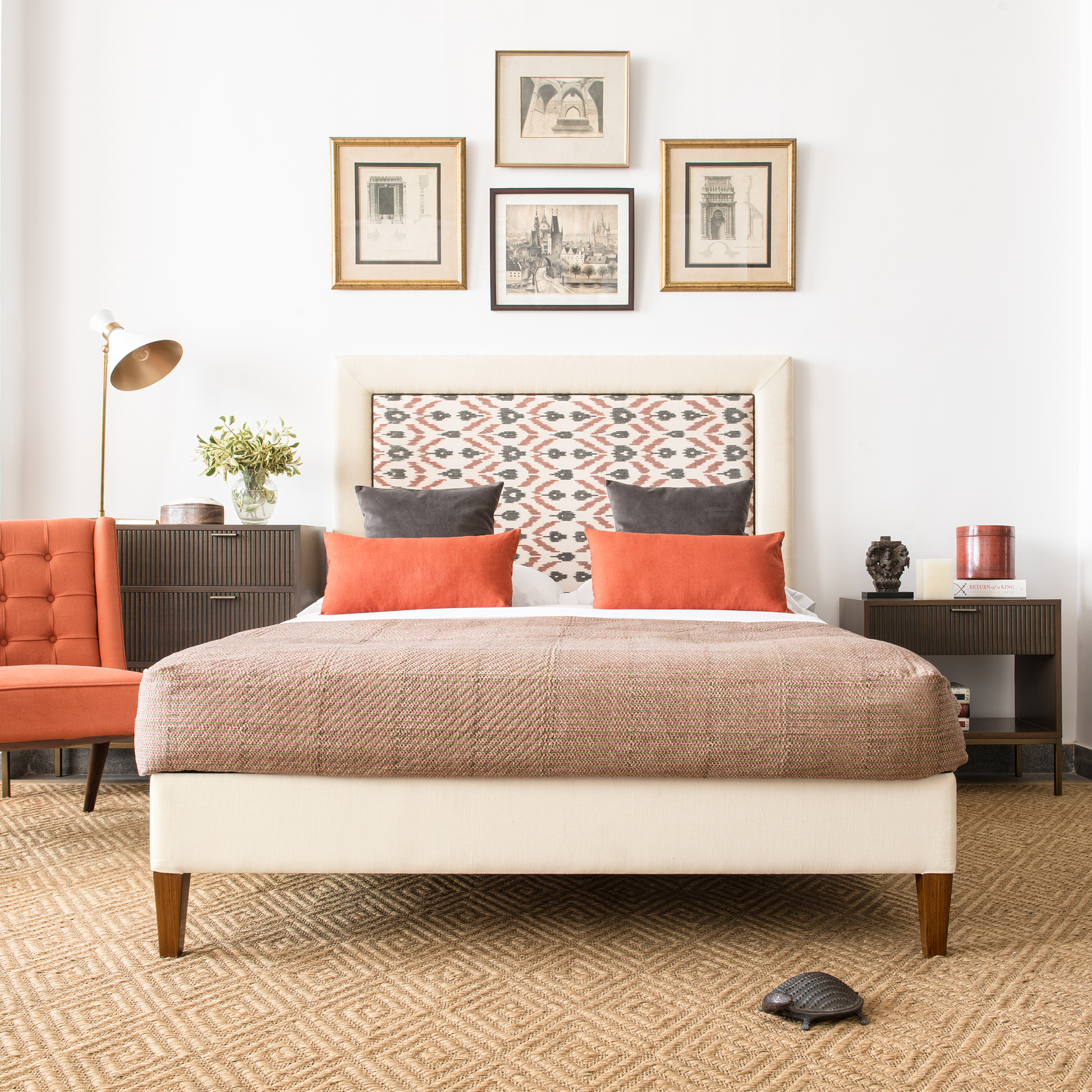 Cotton Linen Sand and Ikat Chittoor Dark Walnut
