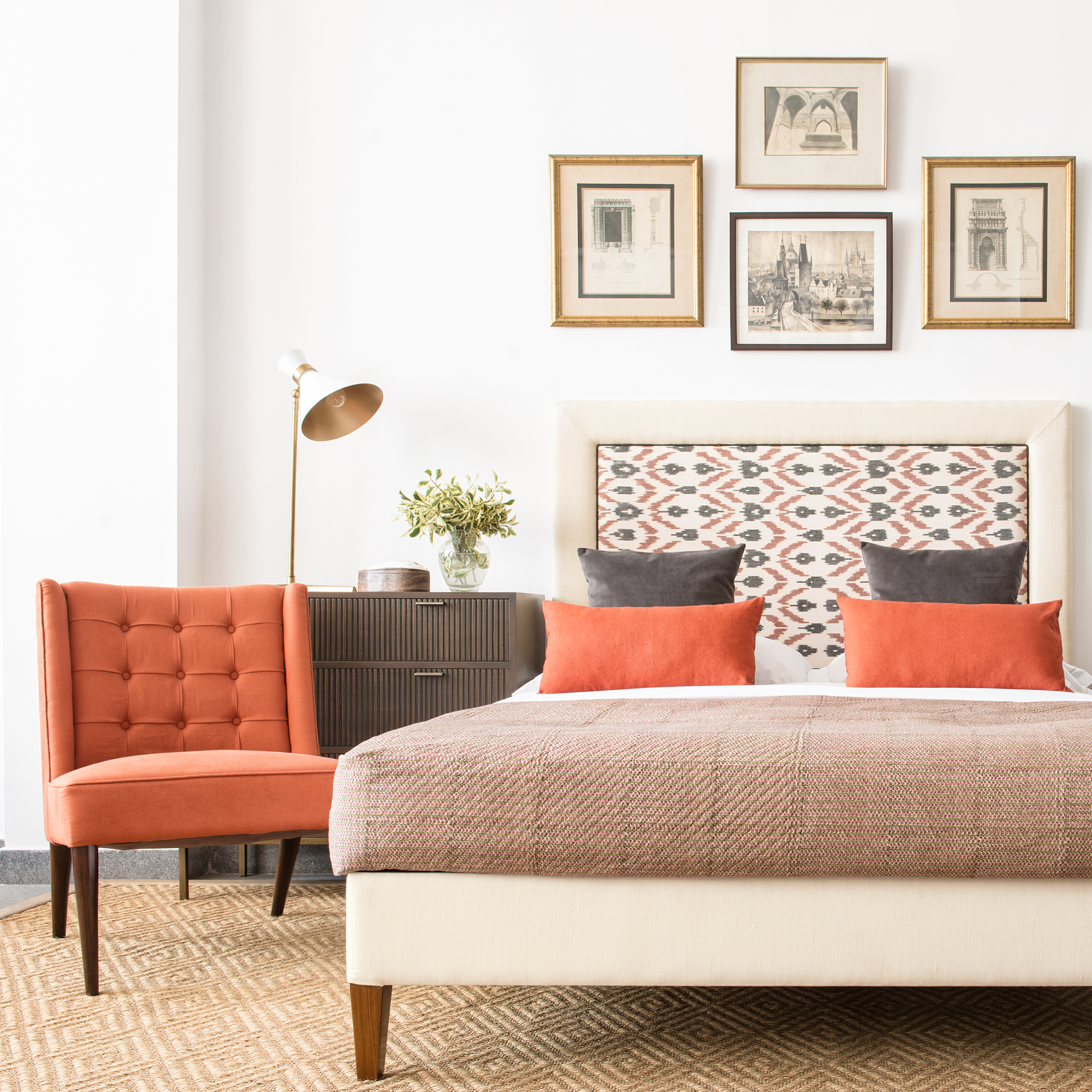 Cotton Linen Sand and Ikat Chittoor Dark Walnut